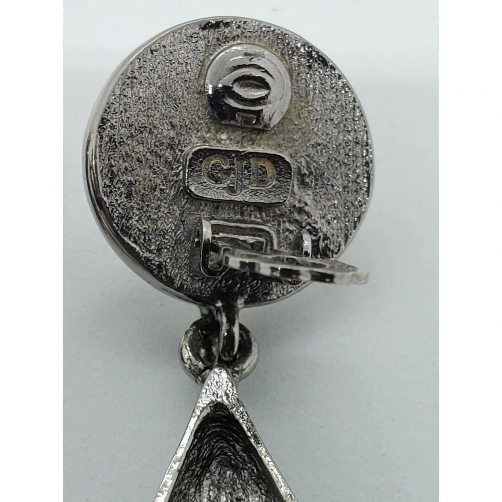 Vintage Bead Cluster Dangled Drop Clip On Signed GJD Silver Tone 2.5